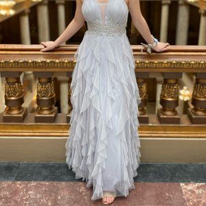 Teezee Me Formal Prom dress size 1/2 A-line silver blue H378061